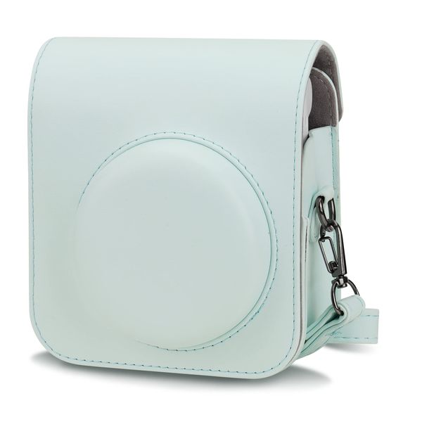 RISOU PU Leather Camera Case Compatible with Instax Mini 12 Instant Camera with Adjustable Strap and Pocket (Green)