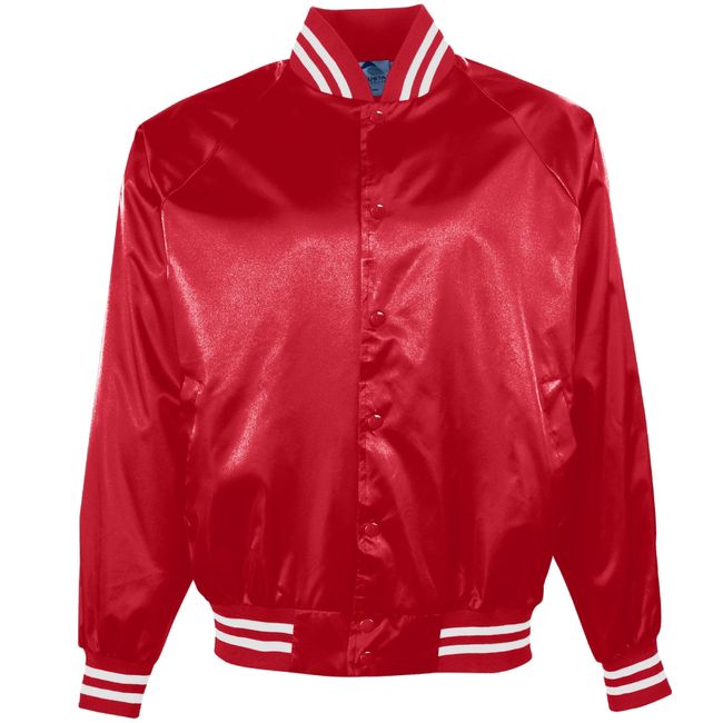 Augusta Sportswear Satin Baseball Jacket/Striped Trim 3XL Red/White