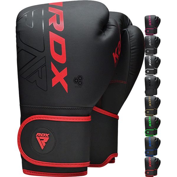 RDX Kinder Boxhandschuhe für Muay Thai Kickboxen Sparring, Maya Hide Leder KARA Junior Boxing Gloves, Sandsack Boxsack Punchinghandschuhe, Kickboxhandschuhe MMA Kampfsport Training Schwarz 6oz