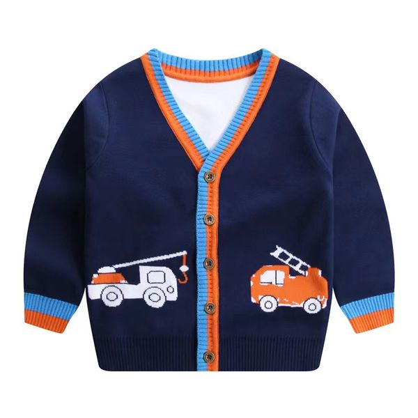 Baby Boy And Girl Various Cartoon Pattern Single Breasted Design V-Neck Cardigan - 100 (2-3Y) / Navy Blue