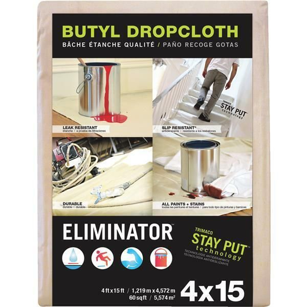 Trimaco Eliminator Butyl-Back Canvas 4 Ft. x 15 Ft. Heavy-Duty Drop Cloth 12 pk