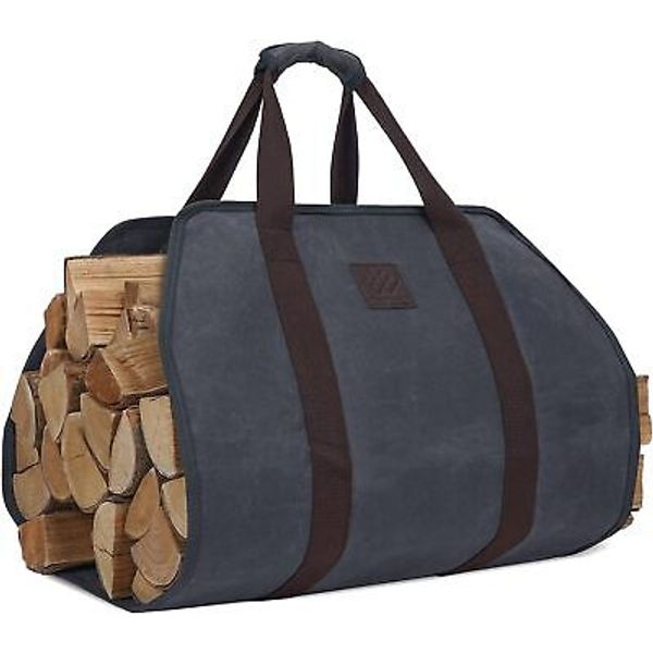 Canvas Firewood Log Carrier, Fireplace Carriers & Holders, Gray