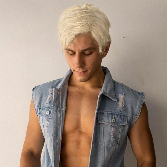 QUEENTAS Perücke Herren Blonde Perücke für Männer 80er 70er Kurzhaar perücken für Männer Cosplay Halloween Perücke Herren (Weißblond)