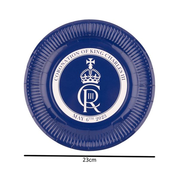 SHATCHI 10pcs King Charles III Blue Paper Plates King's Coronation UK British Royal Party Supplies Tableware Decorations Souvenir, 23 centimeters