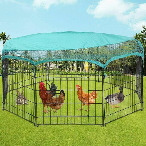 Outdoor Metal Chicken Coop Pet Playpen Pet Cage with Cover Waterproof & Door