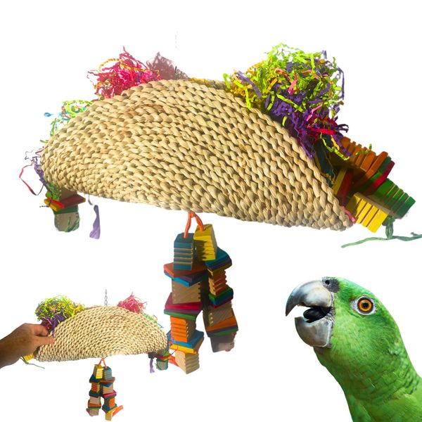 Bonka Bird Toys 2639 Medium Soft Taco Forage Chew Shred Parrot Cage Toy, Amazon, African Grey, Eclectus, and Similar Breed Sizes