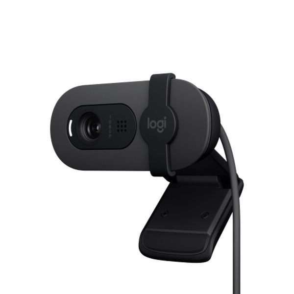 Logicool Brio 100 Full HD 1080P Webcam with Microphone, Automatic Light Correction, Privacy Shutter, Logi Options+ Compatible, Zoom Mircosoft Teams Meet, C660GR, Graphite, Webcam, PC, Windows, Mac,