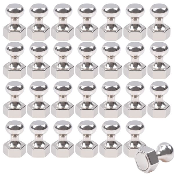 Super Strong Magnetic Pins, Hexagon Magnetic Push Pins, Strong Neodymium Magnets, Magnetic Pins for Small Items Storage and Securing Perfect for Refrigerator, Map, Whiteboard, Office (28 Pack)