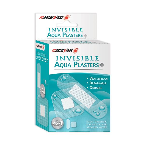 Masterplast Invisible Assorted Aqua Plasters, Flexible, Durable, (Pack Of 24), Clear