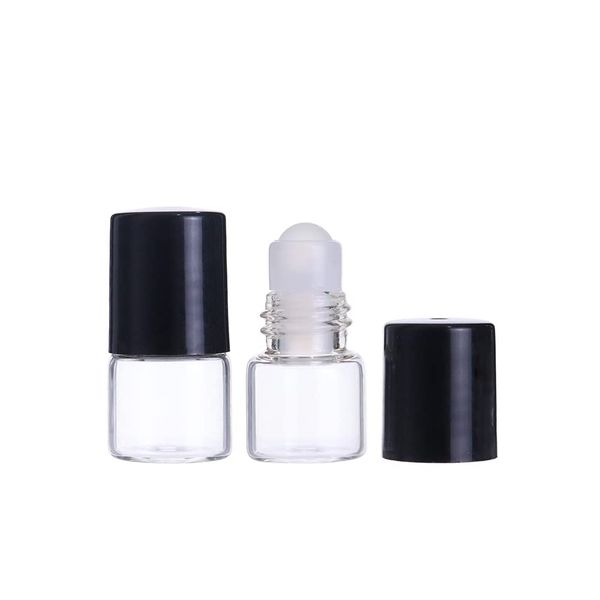 JIHUOO 12 Stück 1ml Leere Glas Rollerflaschen Glasflaschen Roll On Flaschen Klein Ätherisches Öl Flaschen mit Rollenkugel Schwarz