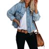 LONGBIDA Women's Jean Jacket Frayed Washed Button Up Cropped Denim Jacket With Pockets(Light Blue,M)
