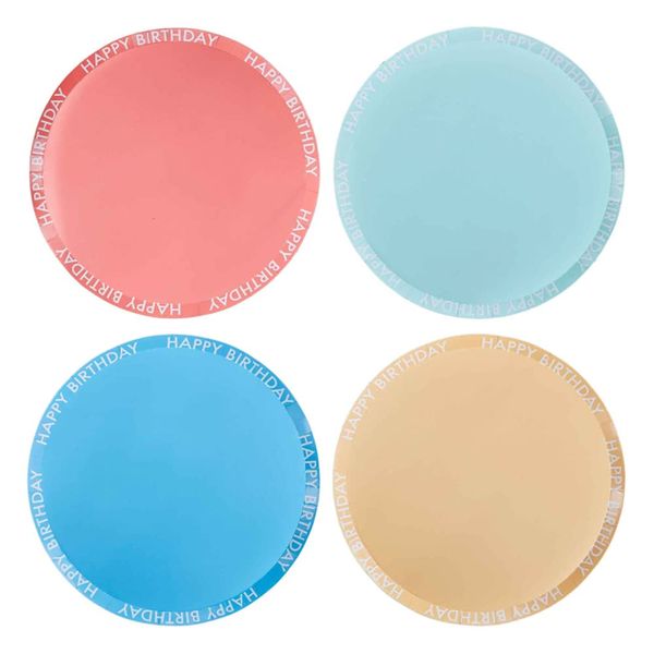 Ginger Ray Mixed Colours Happy Birthday Eco Friendly Paper Plates-8 Pack, Multi,25 centimeters