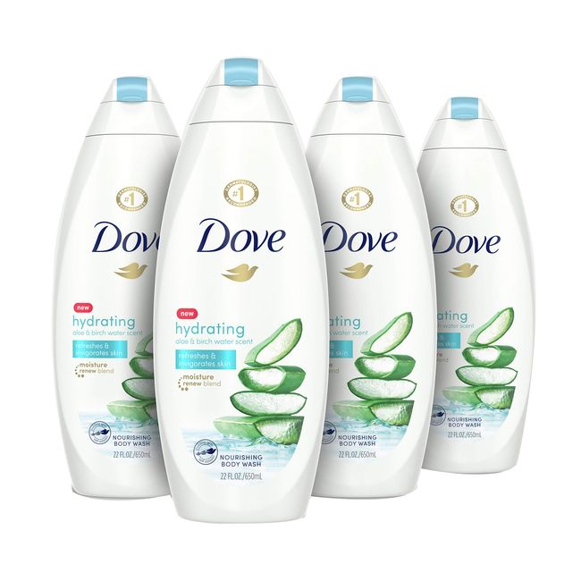 Dove Body Wash 100% Gentle Cleansers, Sulfate Free Hydrating Aloe and Birch Bodywash Gives You Softer, Smoother Skin After Just One Shower, 22 Fl Oz (Pack of 4)