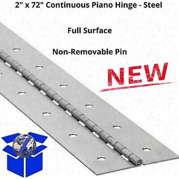 Piano Hinge 2" x 6 Feet Steel Continuous Full Surface Non-removable Pin NEW