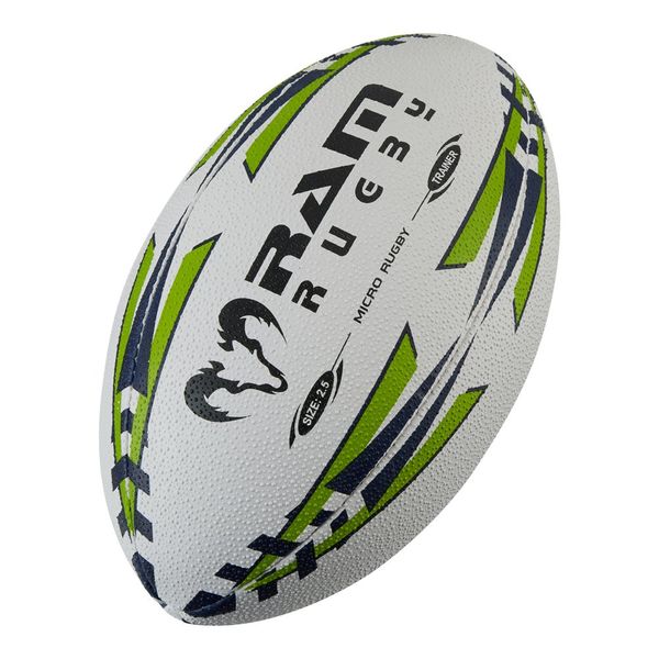 Ram Rugby | Squad Training Rugby Ball | Size 2.5 Lime Green and Navy Rugby Ball | 3-D Grip for Passing & Catching