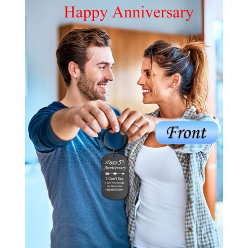 Shoneep Anniversary Engraved Keychain for Boyfriend & Husband, Anniversary Keychain Gifts for Him Her, Husband Wife, Couples, Black (5th Annversary)