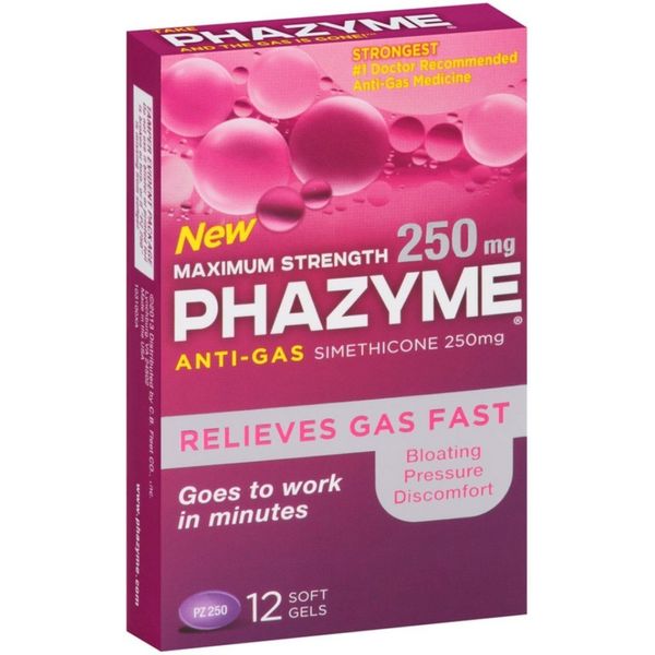 Phazyme Maximum Strength Gas & Bloating Relief, Works in Minutes, 12 Fast Gels, (Pack of 5)