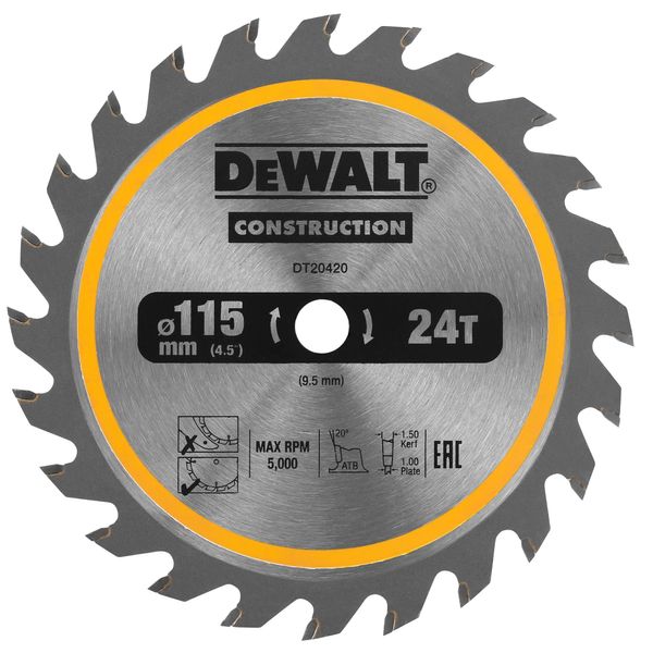 DEWALT DT20420-QZ Construction Circ Saw Blade Cordless - Framing 115mm 24T