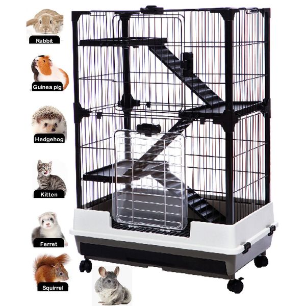 4-Tiers Indoor Guinea Pig Rabbit Bunny Ferret Kitten Rolling Cage Hutch House