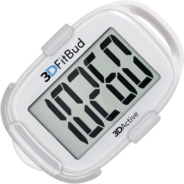 3DFitBud Simple Step Counter Walking 3D Pedometer with Clip and Lanyard, A420S (White)