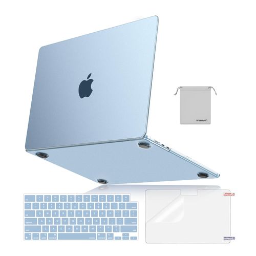 MOSISO Compatible with MacBook Air 13 inch Case 2025 2024 2023 2022 M4 A3240 M3 A3113 M2 A2681, Ultra-Thin Natural Original Hard Shell&Matching Color Keyboard Cover&Screen Film&Pouch, Sky Blue Clear