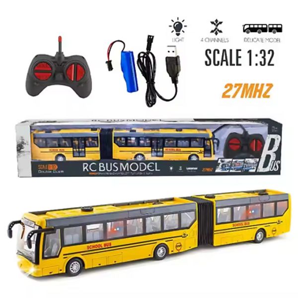 1:32 Scale RC School Bus Model-Remote Control Toy w/ Lights 4 Channels 27 MHz