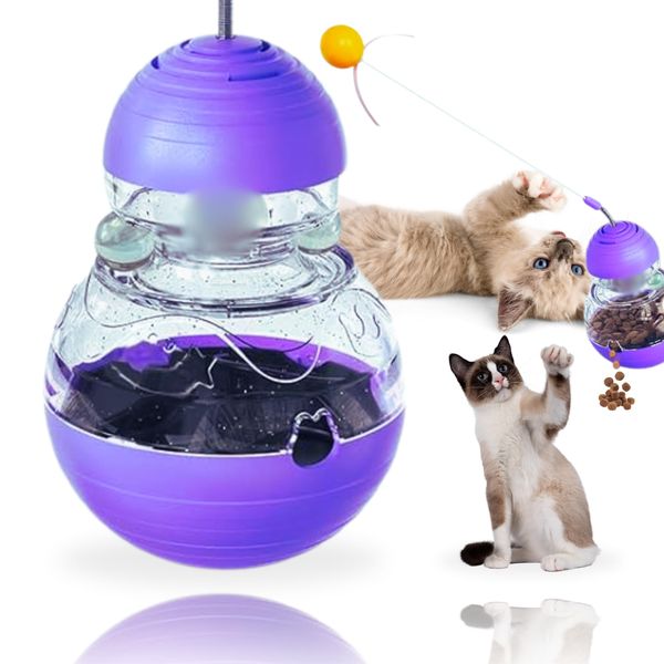 BEGA PET Cat Treat Toy for Indoor Cats - 16.3 '' Cat Interactive & Wand Toy for Bored Adult & Kitten Puzzle Slow Feeder Training Bowl Food Dispenser Track Balls - Christmas & Birthday Gifts (Purple)