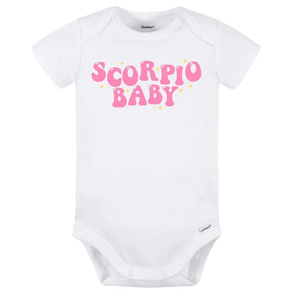 Scorpio Baby Onesie (0-3M, White/Pink)