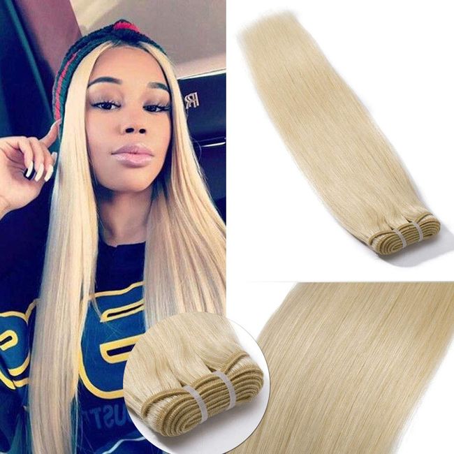 SEGO Virgin Hair Bundles 7A Sew in Blonde Bundle 100% Unprocessed Brazilian Human Hair Weft Weave Extensions Thick Silky Straight One Bundle for Women -60 Platinum Blonde 20 Inch 100g