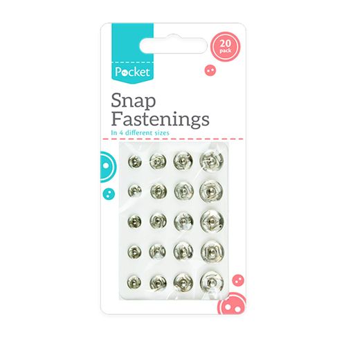 20 Sew on Snap Fasteners Fastenings 4 Assorted Sizes Metal Clothes Poppers