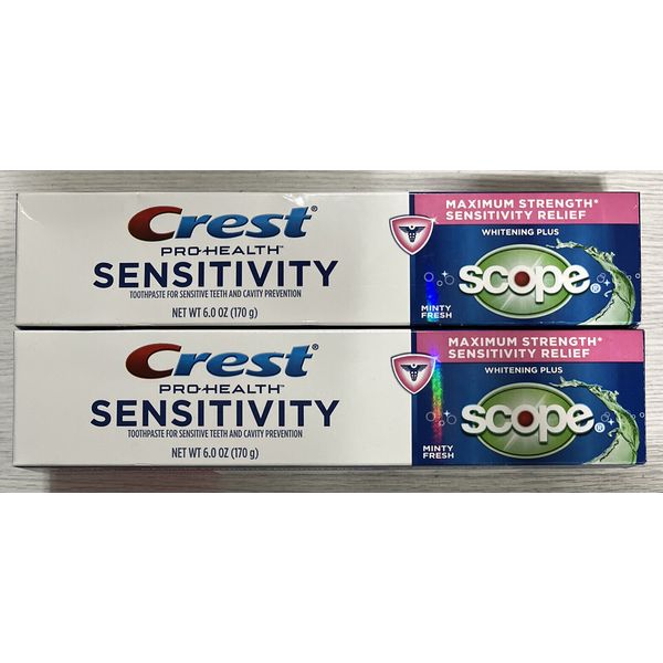 2 Crest Pro-Health Sensitivity Whitening Toothpaste Scope Minty Fresh 6 Oz 06/25