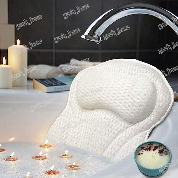 Tub Spa 3D Mesh Bath Pillow Cushion Neck Back Support Foam Bathtub w/Suction Cup