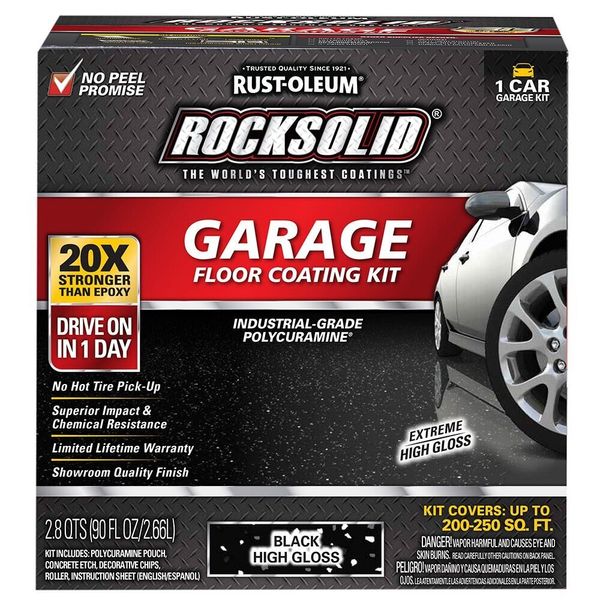 Rust-Oleum 318712 Rocksolid Polycuramine Garage Floor Coating, 1 Car Kit, Black