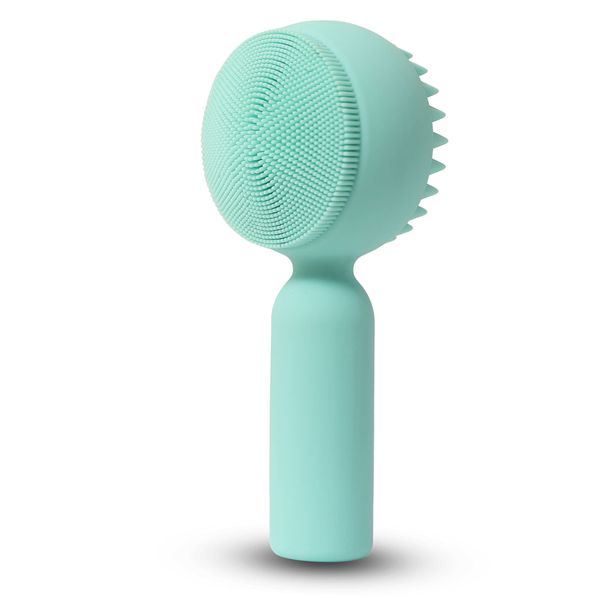 Silicone Face Cleansing Scrubber, 2 in 1 Silicone Facial Brush, Manual Exfoliating Facial Brush, Blackhead Remover, Ultra-fine Bristle for Sensitive Skin, Easy to Clean, Lather Well (Green)