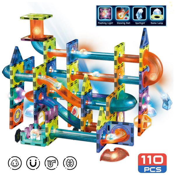 Contixo ST8 Magnetic Light-Up 3D Tiles Building Set – 110 Piece STEM Marble Run Blocks for Kids, Fun Educational Toy for Boys & Girls Ages 3-10+