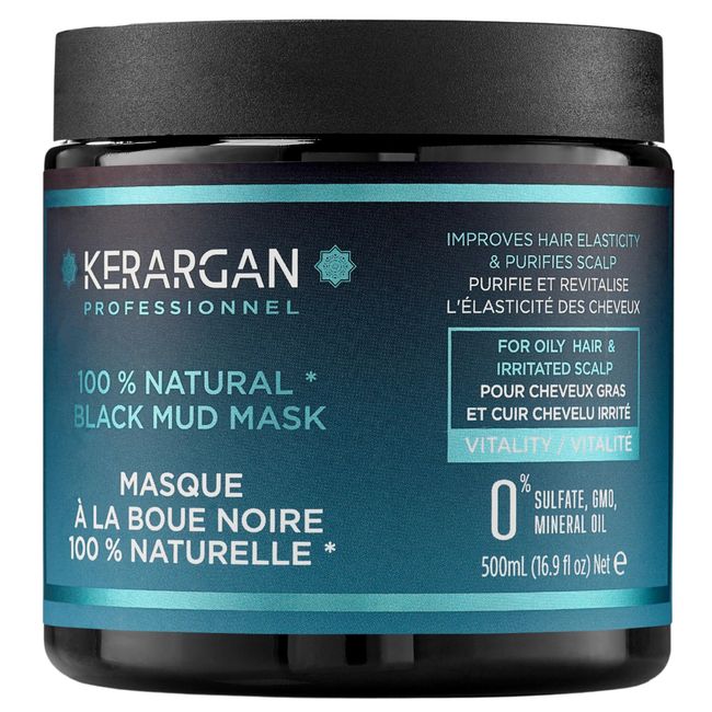 Kerargan - Revitalisierende Maske mit Schwarzem Schlamm aus dem Toten Meer - Intensiv Vitalität für Fettiges Haar & Gereizte Kopfhaut - Reinigt, Elastizität erhöht - Ohne Sulfate,GVO,Mineralöl-500ml