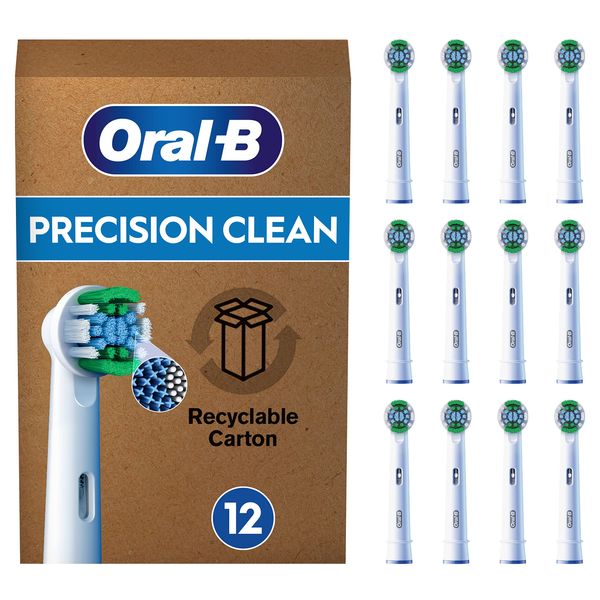 Oral-B Pro Precision Clean Electric Toothbrush Head, X-Shape And Angled Bristles for Deeper Plaque Removal, Pack of 12 Toothbrush Heads, Suitable For Mailbox, White