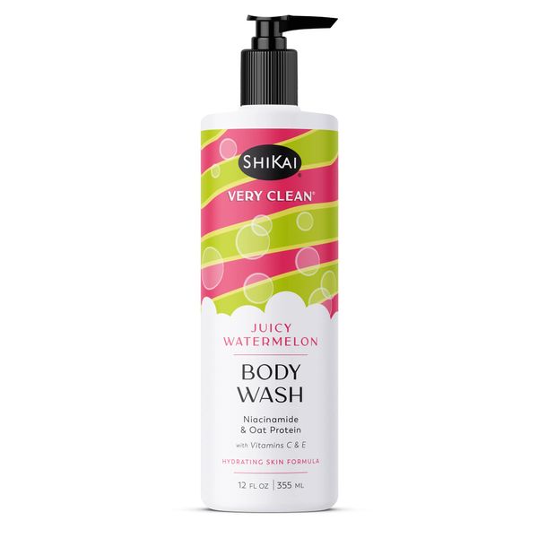 ShiKai Very Clean Body Wash (Juicy Watermelon, 12 oz) | Hydrating Gel Cleanser for Dry Skin | With Niacinamide, Oat Protein, Vitamins C & E