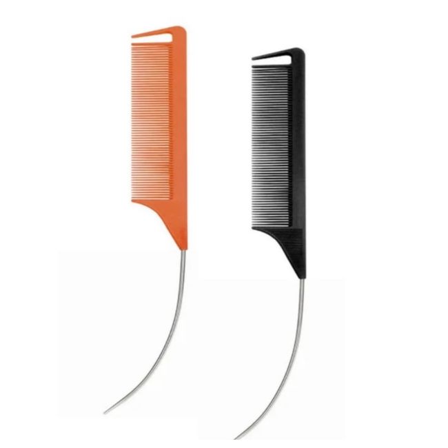 2 pcs Curved Rat tail comb, fine tooth, Carbon Fibre, parting styling comb, pin tail, women and men styling