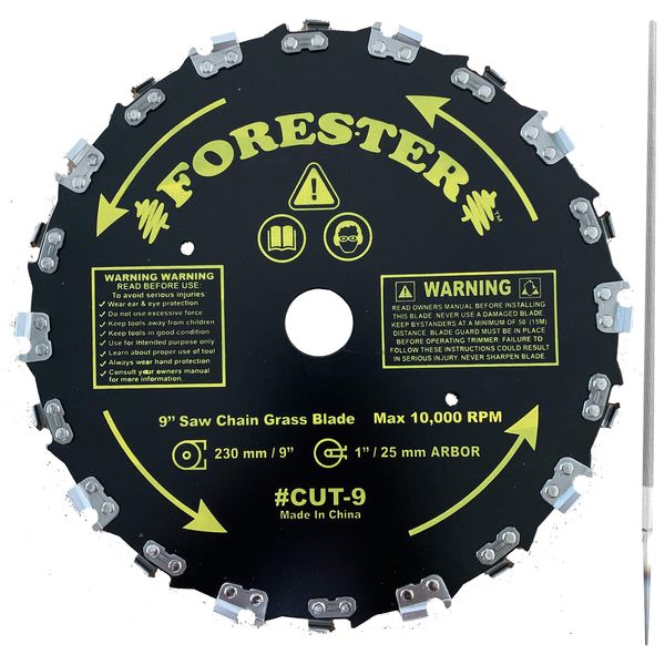 FORESTER Brush Cutter Blades and File Set - Trimmer Chainsaw Tooth Saw Blade - for Trimming Trees, Cutting String, Underbrush, and More - 20 Tooth 9" Circular Brush Blade with 3/16" File