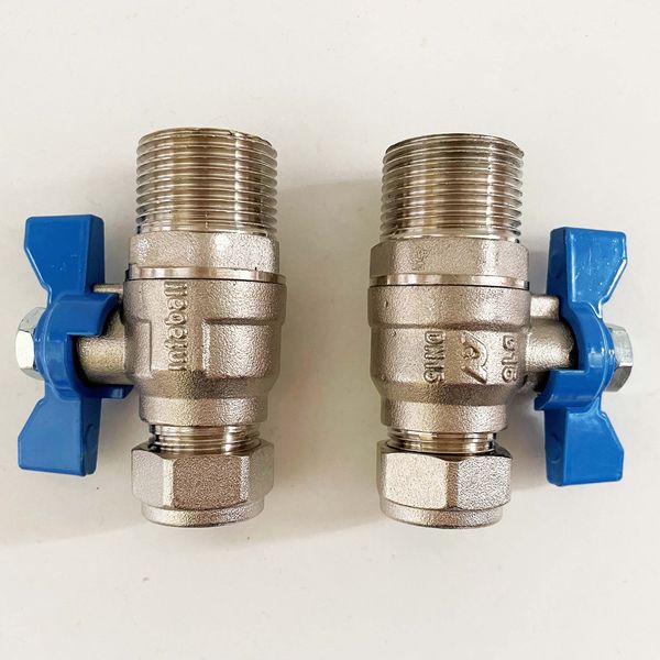 Water Softener Full Flow Isolation Lever Valves 15mm (Pair)