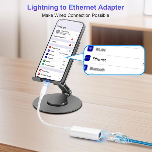 Junsky [MFi Certified] Lightning to Ethernet Adapter, 100Mbps Lightning to RJ45 Ethernet LAN Network Adapter, Compatible for i-Phone 14/13/12/11/i-Pad/i-Pod, Plug and Play (Non-POE)