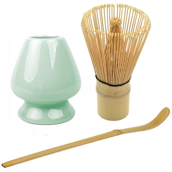 ANCLLO 3 Piece Japanese Matcha Tea Set,Bamboo Whisk/Ceramic Matcha Stand Holder/Bamboo Spoon for Traditional Japanese Tea Ceremony #2