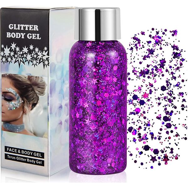 Gel per il viso con glitter, per il viso, per festival, festival musicali, feste, masquerade body/face/capelli, labbra/unghie (viola)