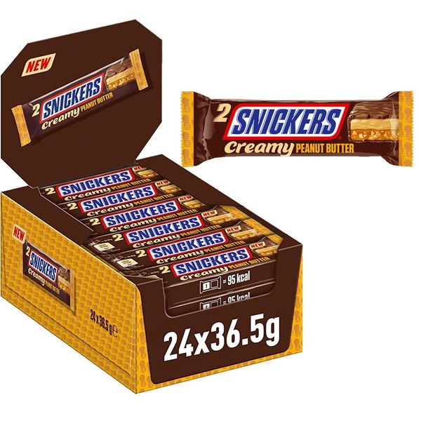 Snickers Creamy Peanut Butter Chocolate Duo Bar 36.5g - 2 Bars in each pack (3 Bars)