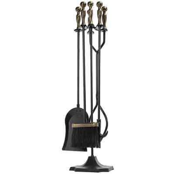 5-Piece Bronze Cast Iron Ball Handle Fireplace Hearth Tool Set w/31"Base Stand