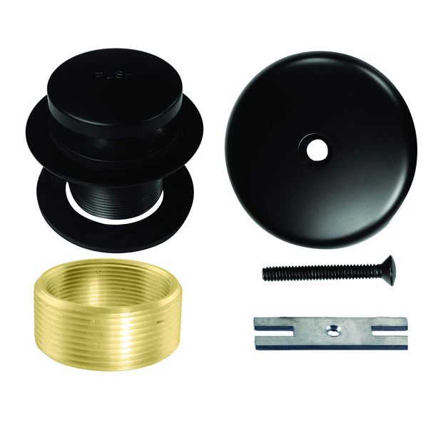 Westbrass D931K-62 Universal 1-3/8" Fine Thread Tip-Toe Bathtub Drain Plug Trim Set with One-Hole Overflow Faceplate and 1-1/2" Adapter Bushing, Matte Black