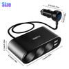 3 Way Car Cigarette Lighter Socket Splitter 12V Dual USB Charger Power Adapter