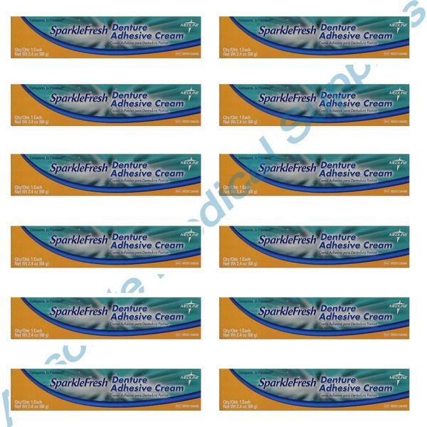 *12-Pack* Medline SparkleFresh Denture Adhesive Cream 2.4 Oz MDS136406