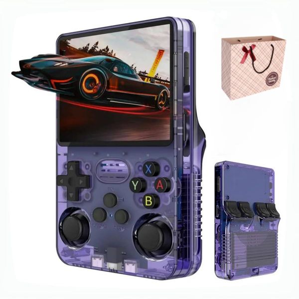 R36s Handheld Game Console, 3.5 Inch IPS Screen Retro Handheld Game Console with 128g TF, Video Games Consoles with 3500mah Battery, Built-in 20000+ Classic Games for Adults Kids (Purple-128G)